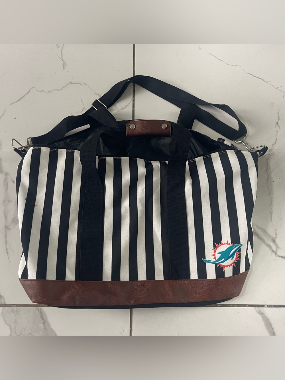 Foco Miami Dolphins Black & White Striped Weekender Bag